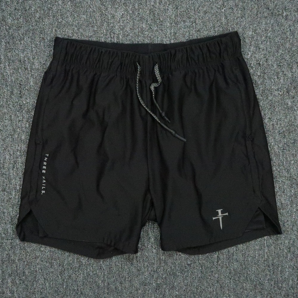Three Nails Shorts Mens Medium Black Running Lined Athletic Training Gym